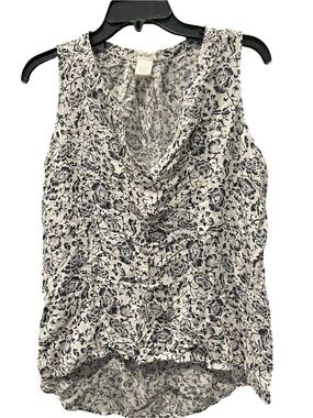 Blue& White Floral V-Neck Tank Top